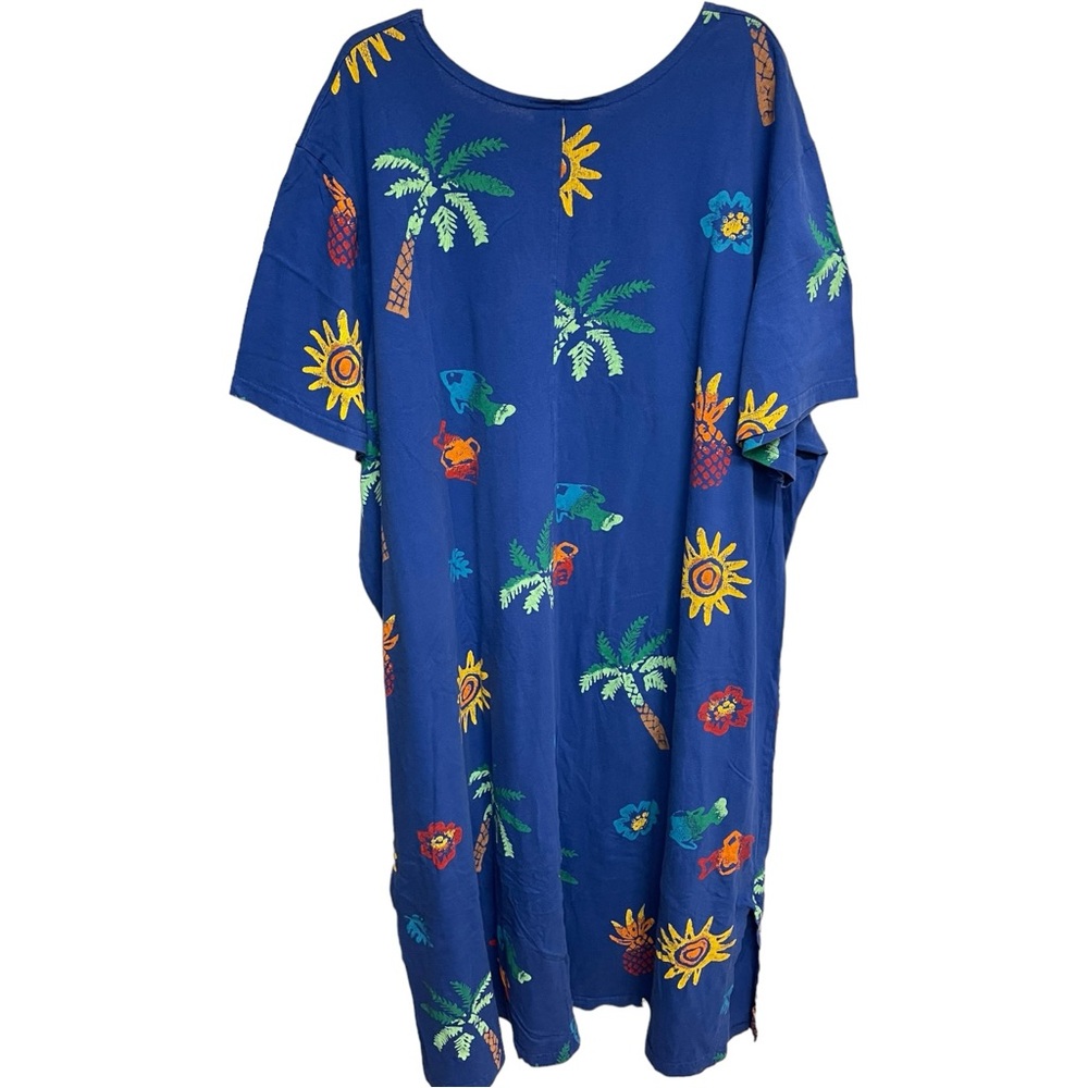 COPA CABANA Vintage Dress T-Shirt Midi Tropical Painted Carribean Blue Size 5X - Picture 2 of 12